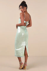 Cahya Mint Green Sequin Tie-Back Midi Dress