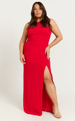 Indi Maxi Dress - Boat Neck Bodycon Dress in Red