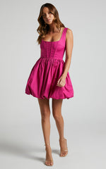 Brianda Mini Dress - Corset Bodice Bubble Hem Dress in Berry
