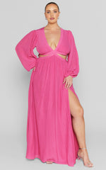 Paige Maxi Dress - Side Cut Out Balloon Sleeve Dress in Pink