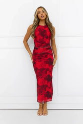 Zodiac Queen Mesh Maxi Dress Red