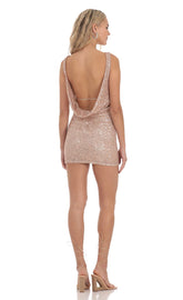 Sequin Cowl Neck Open Back in Gold