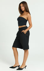 Nola Shorts - Mid Waist Bermuda Relaxed Fit Shorts in Black