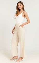 Nate Pants - Mid Waist Tailored Linen Pants in Natural