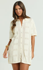 Tully Mini Dress - Knitted Button Through Shift Dress in Cream