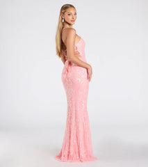 Mariah Lace-Up Slit Sequin Formal Dress