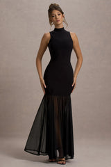 Shae | Black High-Neck Maxi Dress With Sheer Skirt