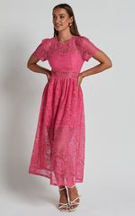 Leon Midi Dress - Short Sleeve Dress in Pink