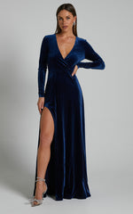 Sloane Maxi Dress - Long Sleeve Wrap Dress in Navy
