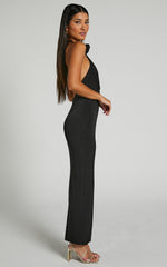 Claret Midi Dress- rosette halter Midi dress in Black