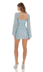 Shantelle Sequin Long Sleeve Dress in Blue