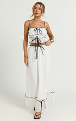 Jaden Maxi Skirt - Gathered Contrast Tie Detail Skirt in Cream