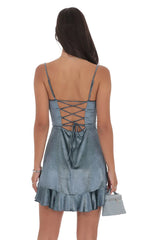 Foil Velvet Ruffled Slit Dress in Blue