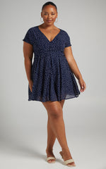 Hey Now Mini Dress - A line Dress in Navy Spot