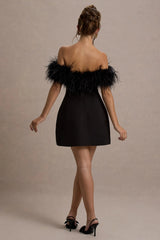 Palace | Black Bardot Mini Dress With Feather Trim