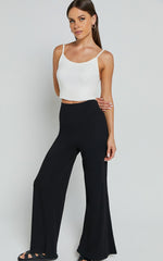 Sammie Pants - Jersey High Waisted Wide Leg Pants in Black