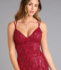 Hartley Lace-Up Sequin Mesh Bodycon Mini Dress