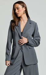 Daffy Blazer - Cinched Waist Blazer in Grey