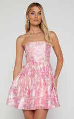 Lettie Mini Dress - Strapless Tiered Hem Dress in Pink