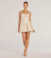 Flirt It Up Floral Jacquard Satin Corset Skater Dress