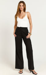 Esme Linen Pants - Mid Waist Straight Leg Pants in Black
