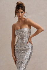 Like Magic | Silver Sequin Bandeau Maxi Dress