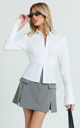 Lois Mini Skirt - Pocket Split Workwear Skirt in Grey