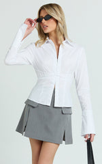 Lois Mini Skirt - Pocket Split Workwear Skirt in Grey