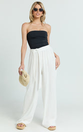 Kalli Pants - Linen Look Belted Wide Leg Relaxed Pants in White
