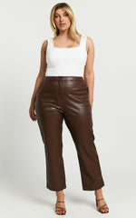 Azelia Pants - Mid Rise Cropped Faux Leather Pants in Dark Chocolate