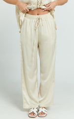 Jinky Pants - Satin Drawstring Pants in Off White