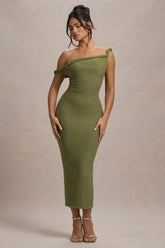 Salome | Olive Twisted Asymmetric Midi Dress