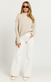 Luella Jumper - Oversized Turtle Neck Jumper in Oatmeal