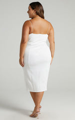Big Ideas Midi Dress - V Neck Thigh Split Dress in White