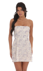 Floral Sequin Strapless Fit and Flare Dress in Lilac