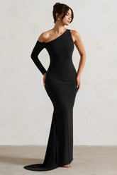 Contradiction | Black One-Sleeve Asymmetric Maxi Dress