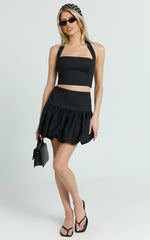 Abellina Mini Skirt - High Waist Bubble Hem Skirt in Black