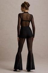 Harlowe | Black Mesh Long-Sleeve Bodysuit