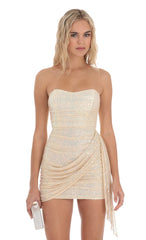 Strapless Sequin Tassel Corset Dress in Champagne