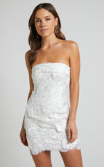 Wren Mini Dress - Strapless Bodycon Garden Flowers Dress in White