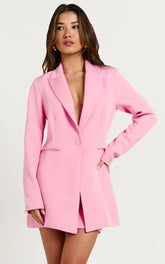 Ariana Blazer - Slim Fitting Longline Blazer in Pink