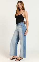 Becca Jeans - Two Tone Mid Rise Cropped Denim Jeans in Mid Blue
