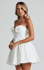Angeletta Mini Dress - Sweetheart Rosette Detail Fit & Flare in White