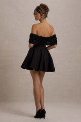Micro Muse | Black Floral Bardot Mini Dress