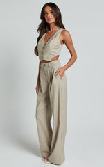 Izara Trousers - Mid Rise Relaxed Straight Leg Tailored Trousers in Oatmeal