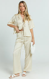 Jinky Pants - Satin Drawstring Pants in Off White