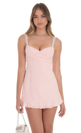 Lace Strap Open Back Dress in Baby Pink