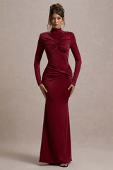 Noya | Berry Long-Sleeve Ruched Maxi Dress