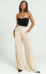 Hermione Linen Pants - High Waist Wide Leg Pleated Palazzo Pants in Natural