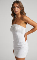Elisabeth Mini Dress - Bead Fringe Strapless Sequin Dress in White